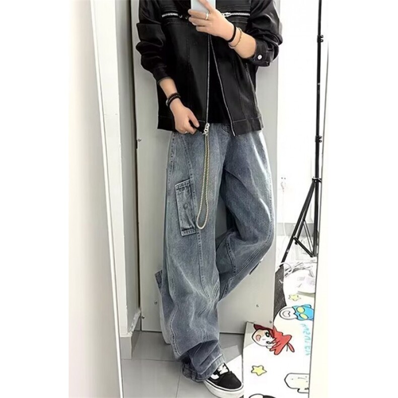 微喇牛仔裤男款水洗做旧高街直筒vibe风美潮阔腿裤子N863,男装牛仔裤,星座1116A（原606A-3）