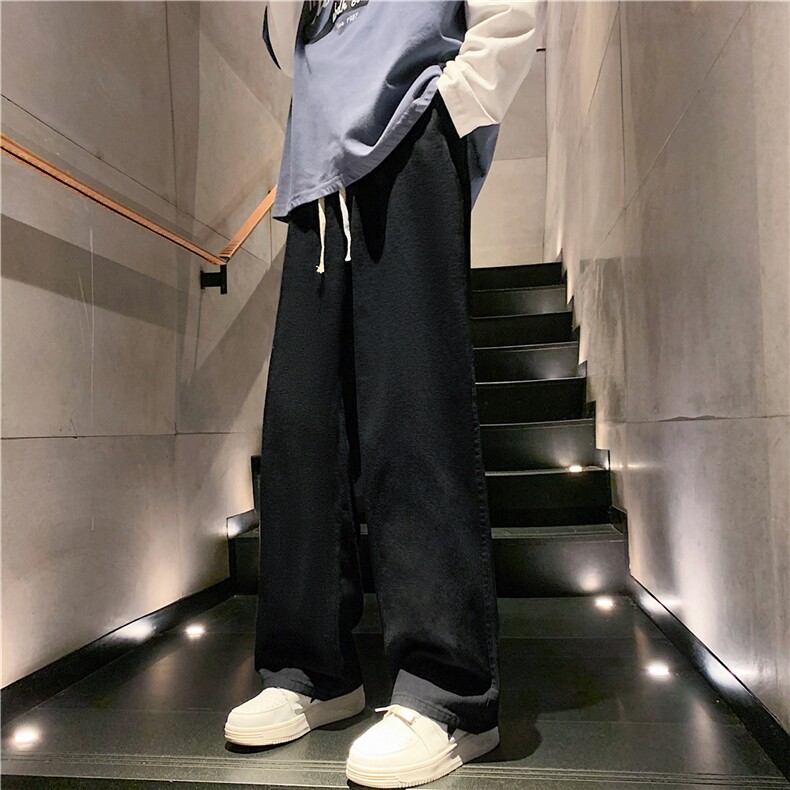 k1015J-p55-控78M-5XL水晶绒加绒毛毯港风高阶宽松牛仔裤微喇,男装牛仔裤,星座116