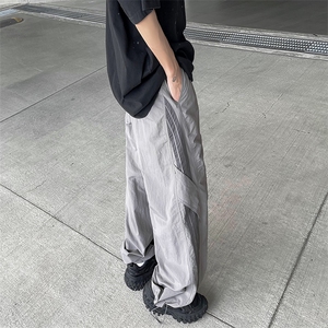 美式条纹速干伞兵裤男夏季薄款宽松休闲阔腿运动裤图片
