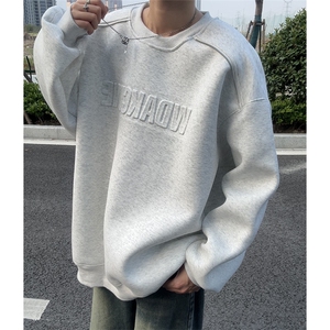 秋季钢印圆领卫衣男宽松肩上拉链长袖T恤套头外套W119-特P35 控68图片