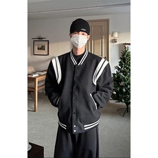 情侣款棒球服春季美式复古黑白拼接夹克外套男宽松潮流百搭飞行服，男装夹克，星座1210-1