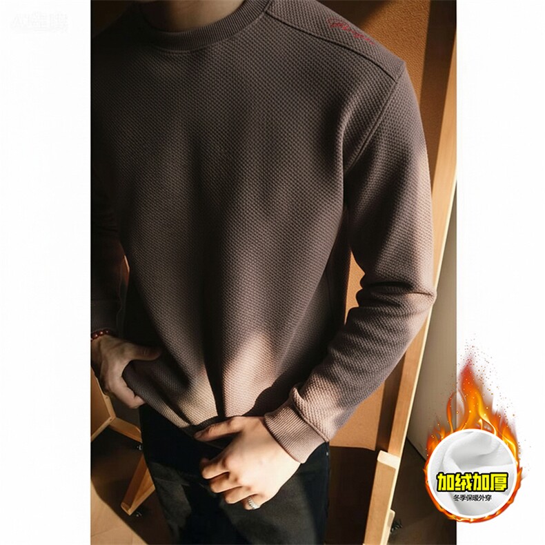重磅加绒硬挺boxy男女美式高街蜂窝华夫格刺绣圆领长袖卫衣打底衫，男装T恤，电商A486-1