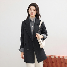 2025百搭时尚v领双排扣中长款大衣，女装双面呢大衣，高哲羊绒