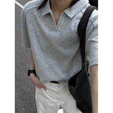v领短袖polo衫男夏季重磅美式显肩宽廓形t恤boxy正肩半截袖TZ107，男装T恤，星座1116A（原606A-3）