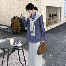 新款春季条纹衬衫时尚休闲三件套套裙2C098-9020P185K278，女装套装/套裙，2C098