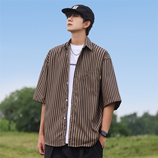 条纹衬衫男士短袖韩版潮流拼色百搭夏季2024新款ins外套CY851-P32，男装衬衫，星座412-3