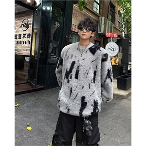 仿貂毛慵懒风秋冬毛衣男款小众设计感撞色圆领套头针织衫图片