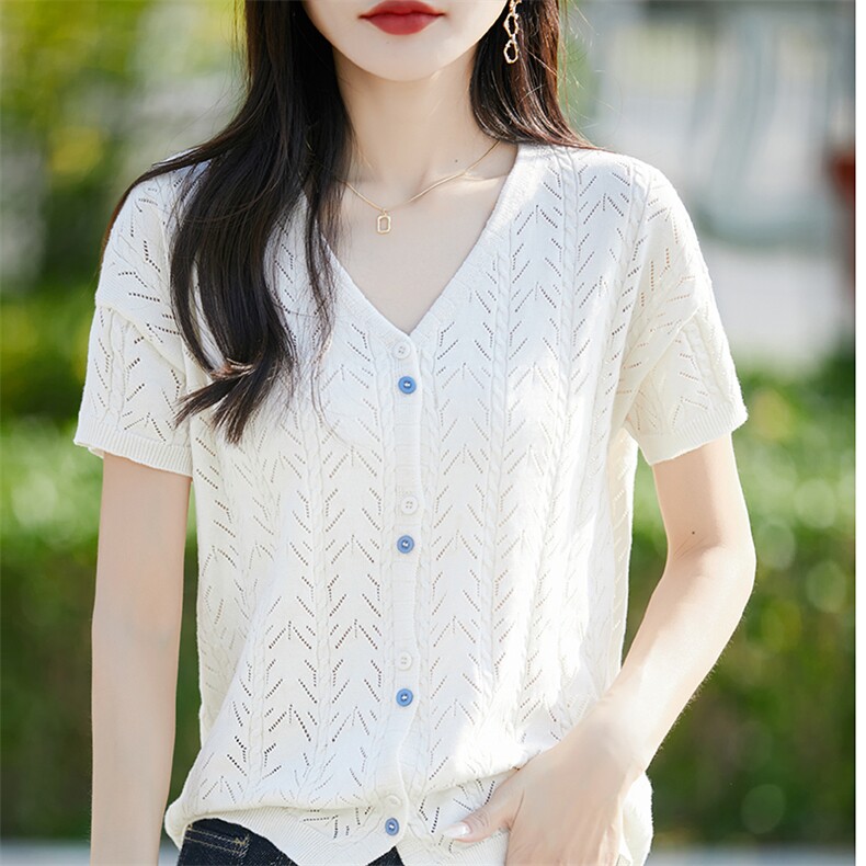 夏季新款简约纯棉镂空开衫女宽松百搭显瘦时尚休闲上衣,针织衫/毛衣,斯美雅电商供货
