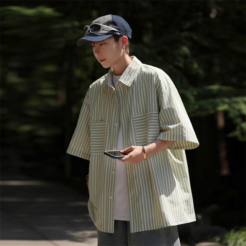 条纹衬衫男短袖韩版潮流痞子帅文艺2023夏季新款ins外套CY396-35,男装衬衫,星座412-3