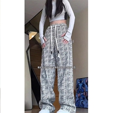 黑白格子小香风裤子男女秋季美式复古灯芯绒脏脏裤宽松大码阔腿裤，男装休闲裤，星座506A