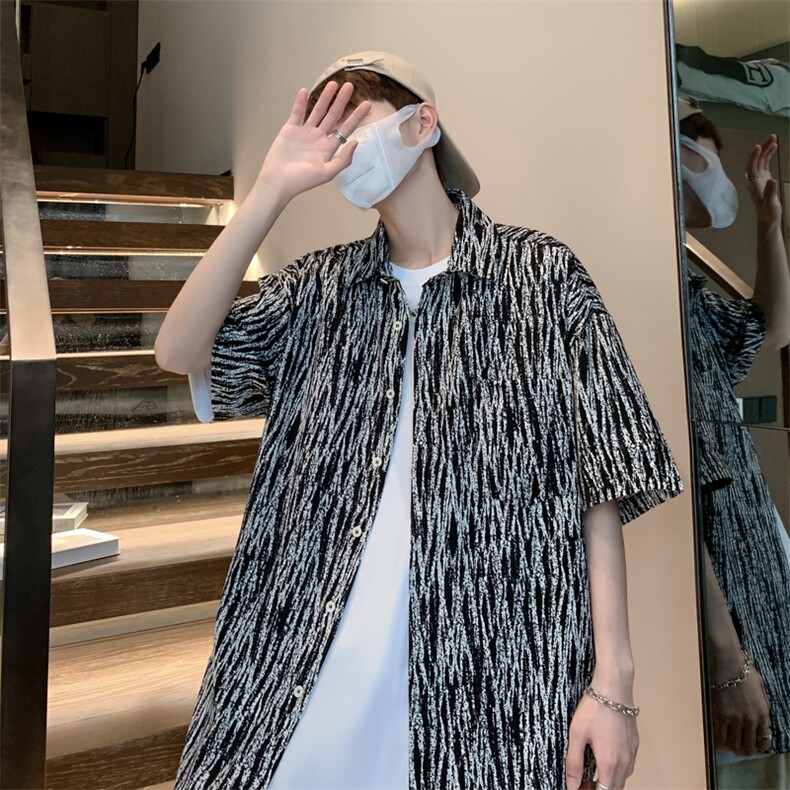 2025夏季新款港风外景冰丝薄款弹力短袖花衬衫男618A-CS005-P45,男装T恤,星座914-4