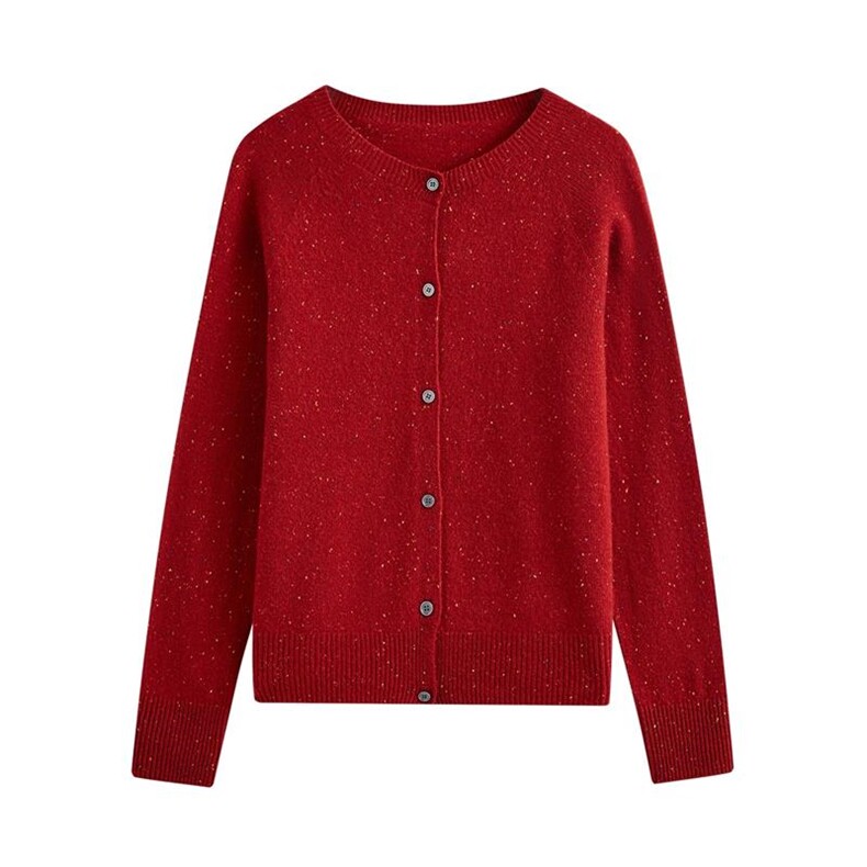 软糯2024秋季新款山开衫女圆领毛衣短款春冬纯色羊毛针织外套，女装羊毛衫，臻维羊绒