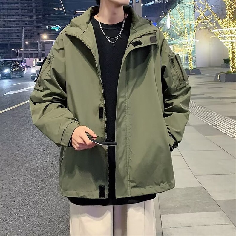 工装外套男士春秋季潮牌宽松连帽冲锋衣防水衣服夹克男装3640P78,男装夹克,星座410-2