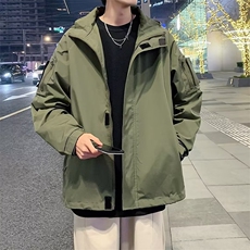 工装外套男士春秋季潮牌宽松连帽冲锋衣防水衣服夹克男装3640P78，男装夹克，星座410-2