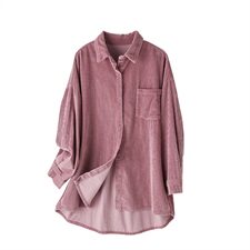 灯芯绒衬衫女新款2024年韩版宽松中长款百搭春秋薄款条绒休闲外套，女装衬衫，涵誉