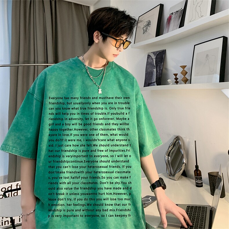 直播品质重磅240克美式复古蜡染水洗做旧宽松短袖t恤T1203-P38,男装T恤,电商A486