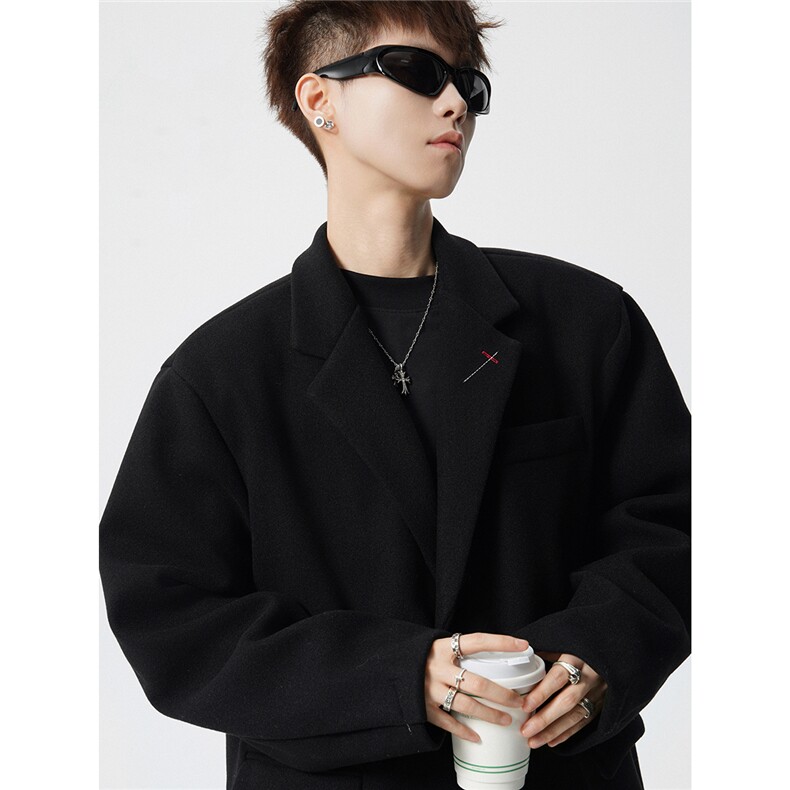 简约刺绣毛呢子西装大码M-5XL加棉大衣聚酯纤维XF78165P118，男装西服套装，星座226-1