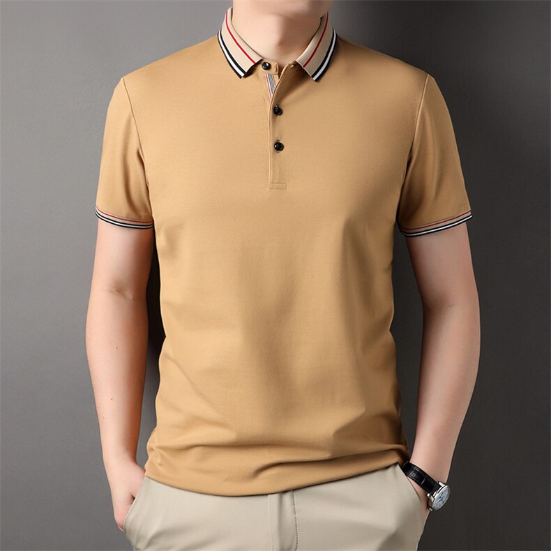 2023新款男士短袖t恤衣服纯色夏季体恤中年商务打底衫上衣polo衫,男装T恤,电商B212（原钱塘6029）