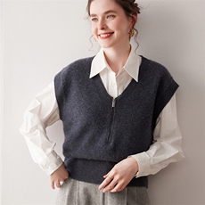 2025年秋季新款百搭女士七针V领拉链马甲，女装羊绒衫，尚达羊绒