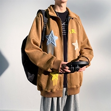 J6618P68光影墙抖音高品质彩色星星印花翻领麂皮绒夹克外套，男装夹克，电商A026-1