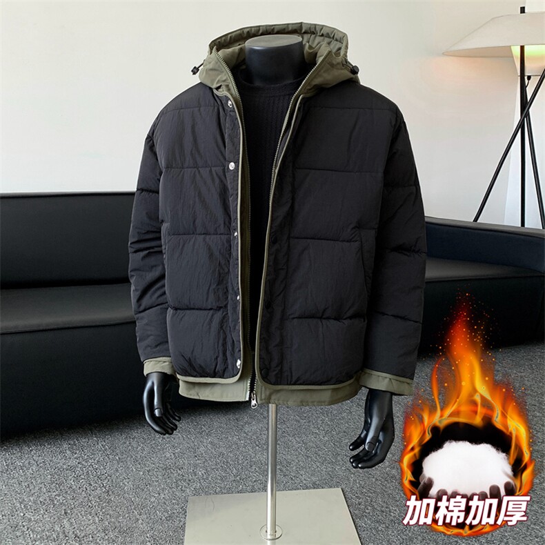 日系复古假两件连帽棉衣男冬季宽松情侣冬季棉服M0829-P103,男装棉衣,星座308B-2