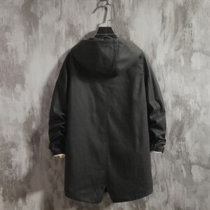 2021春秋季新款日系水泥墙男大码中长燕尾连帽夹克外套J983-P75图片