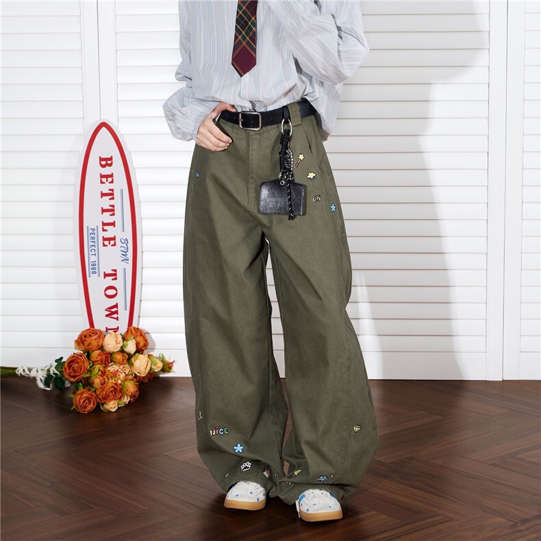 美式绣花弯刀工装裤潮秋季宽松复古拼接阔腿休闲长裤子MKF135P55，男装工装外套，星座1013-5