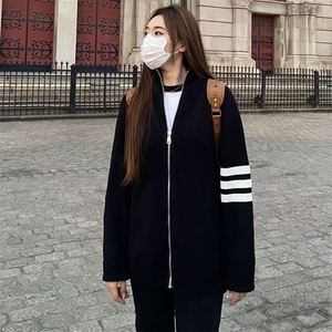 重磅秋冬北极绒开衫毛衣美式复古休闲慵懒风男女立领针织衫外套图片