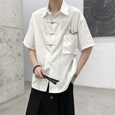 到货夏装2024风新中式复古油画翠竹刺绣男女小众休闲短袖衬衫，男装T恤，星座909