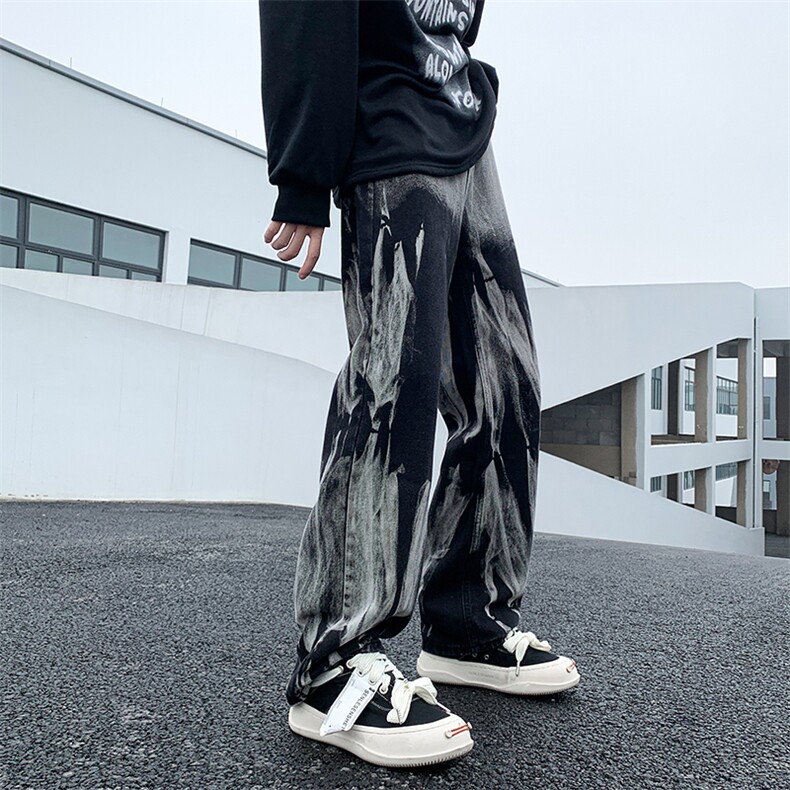 美式vibe风扎染牛仔裤男宽松直筒裤子潮牌街头拖地长裤NK312-P45,男装牛仔裤,星座1008