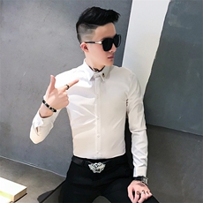 312A-732-P50社会风青年复古印花长袖衬衫韩版修身网红纯色衬衣A，男装衬衫，星座312A-5