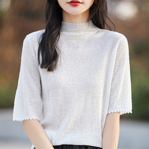 时尚百搭圆领长袖毛衣女套头修身显瘦针织衫图片