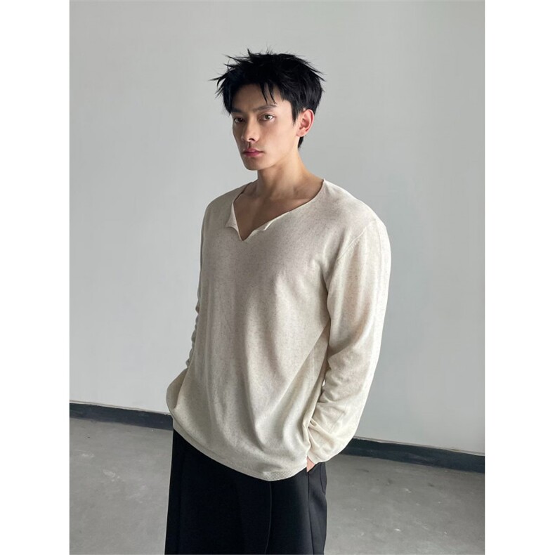 V领长袖春夏高级感重磅简约宽松休闲时尚男女T恤打底新款,男装T恤,星座506A