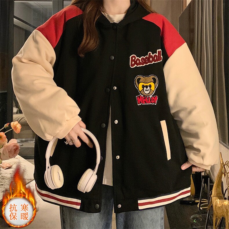 小熊棒球服秋冬2025年新款学生宽松韩版上衣加厚外套C457-P95图片