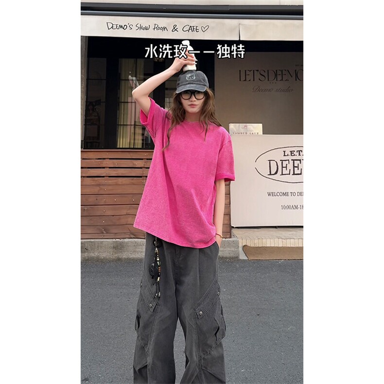 2026夏季新款X7092-TP22不可二开纯色水洗做旧短袖T恤男女,男装T恤,电商A102