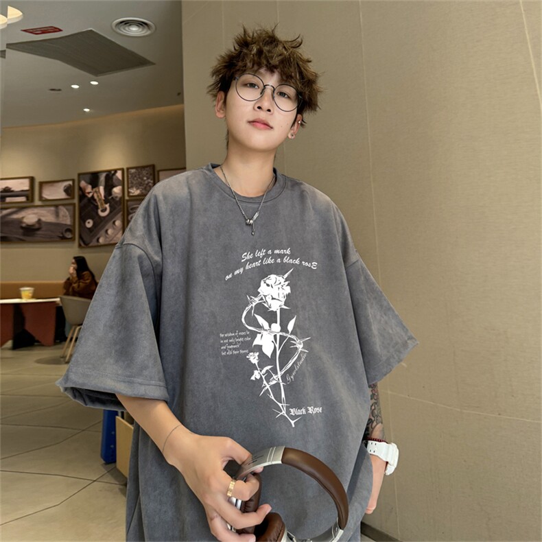 2024夏季新款麂皮绒圆领短袖T恤RT420-特P19控38,男装T恤,电商B370
