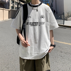 夏季美式高街重磅纯棉三条杠织带撞色男女短袖T恤ZD650-特P30图片