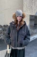 新款双面羊绒拼接连帽韩版羽绒服2B138-815-P330K495，女装羽绒服，2B138