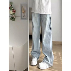 美式条纹牛仔裤男潮牌新款宽松直筒阔腿高街痞帅长裤子LA0788-P48，男装牛仔裤，星座1008