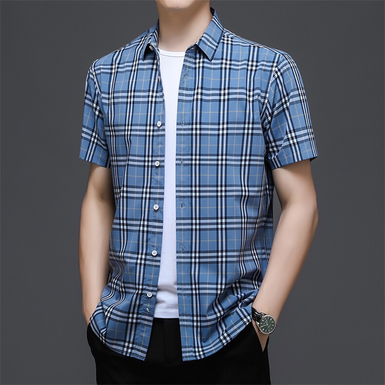 AD22101钱塘2020-3夏季男士精品格子短袖衬衫P75,男装衬衫,钱塘207-3