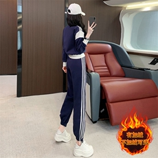 女秋季新款盐系拼接开衫外套休闲卫裤两件套，女装套装/套裙，江南