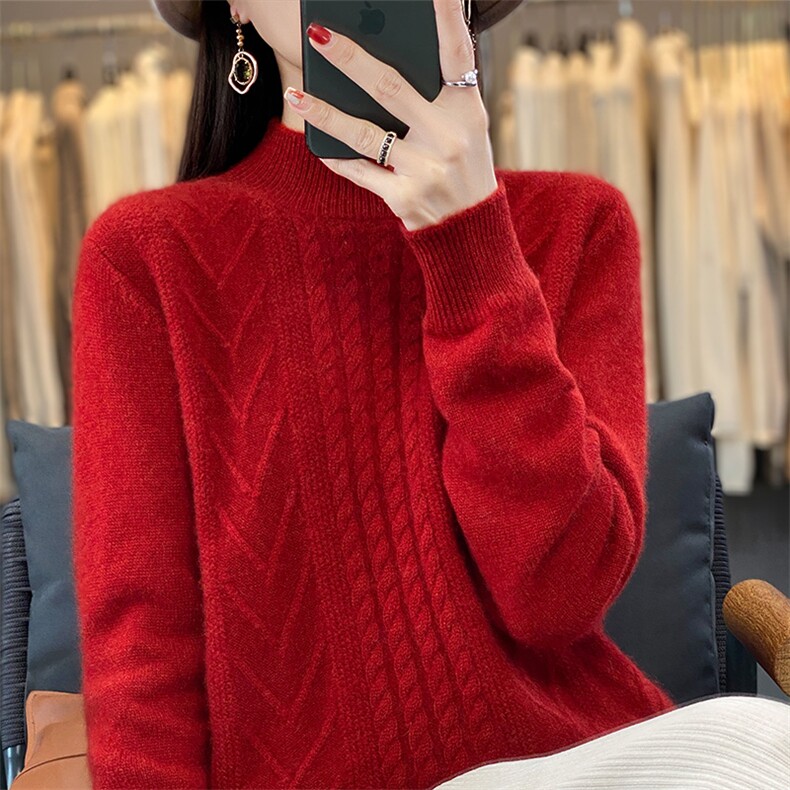 纯色上衣2024秋装新款简约时尚显瘦套头女士羊毛针织衫,女装羊毛衫,暖圣羊羊绒