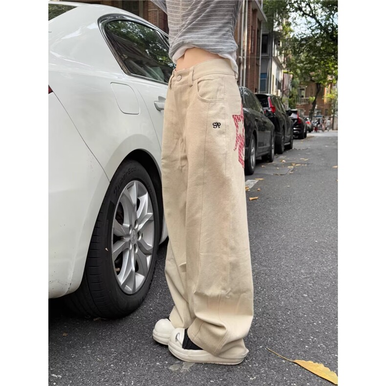 美式复古街头刺绣弯刀工装裤情侣宽松阔腿休闲裤男女LN13255-P55,男装工装外套,星座1008