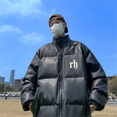 均可提供短视频高品质港风rh英文PU皮加厚棉衣PM68-p110控148，男装棉衣，星座508（原C305）