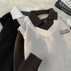 秋款男POLO领套头毛衣假两件针织衫拼色休闲外套M2245P55，男装针织衫/毛衣，星座1013-1