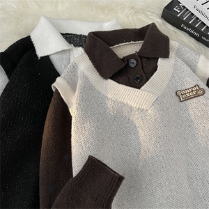 秋款男POLO领套头毛衣假两件针织衫拼色休闲外套M2245 P55图片