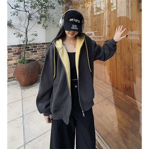 抖音得物二开美式高街重磅结构双层撞色连帽卫衣开衫外套W116图片