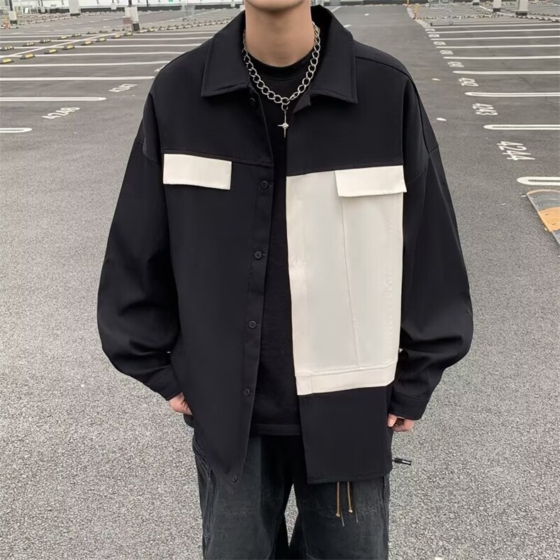 2024春季新款美式复古工装衬衣撞色拼接长袖衬衫男 现货W8183-P30图片