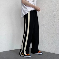 美式高街男裤ins潮直筒宽松百搭条纹垂坠感阔腿拖地裤AK341-p33，男装休闲裤，星座1008-1