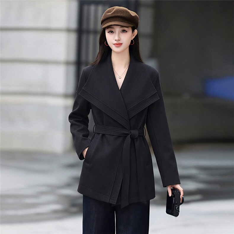 高端时尚女2026秋新款气质宽松显瘦韩版大翻领风衣外套送腰带,女装风衣,卡杰菲